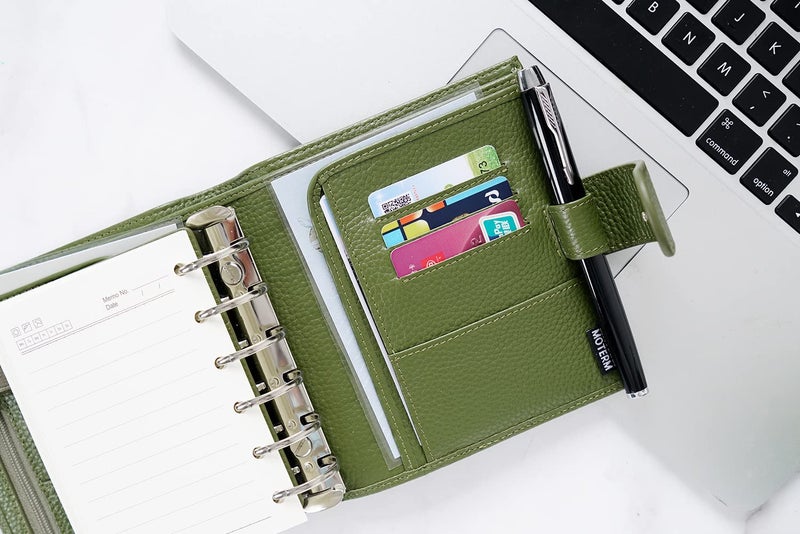 Moterm Moterm Pocket Luxe Rings Planner - Genuine Leather Binder Organizer (Pebble-Olive, 30mm Ring)  - Image 4