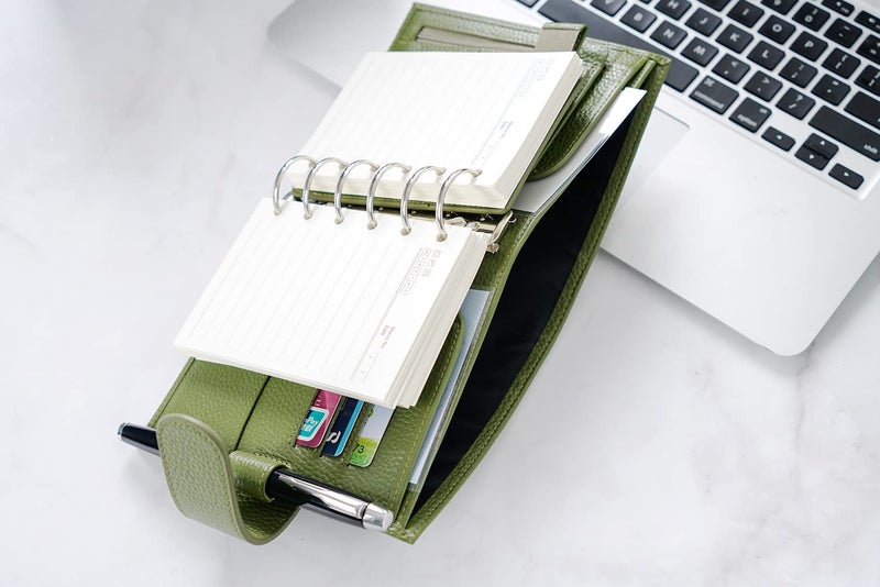 Moterm Moterm Pocket Luxe Rings Planner - Genuine Leather Binder Organizer (Pebble-Olive, 30mm Ring)  - Image 5