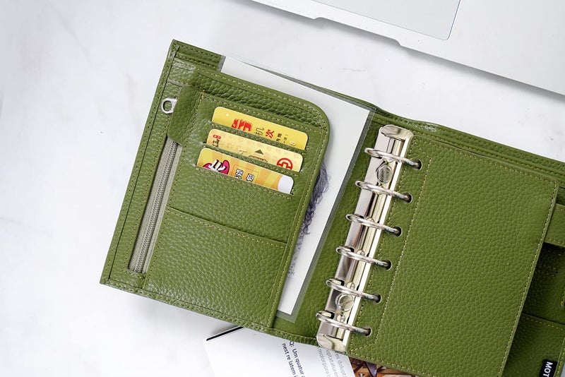 Moterm Moterm Pocket Luxe Rings Planner - Genuine Leather Binder Organizer (Pebble-Olive, 30mm Ring)  - Image 3