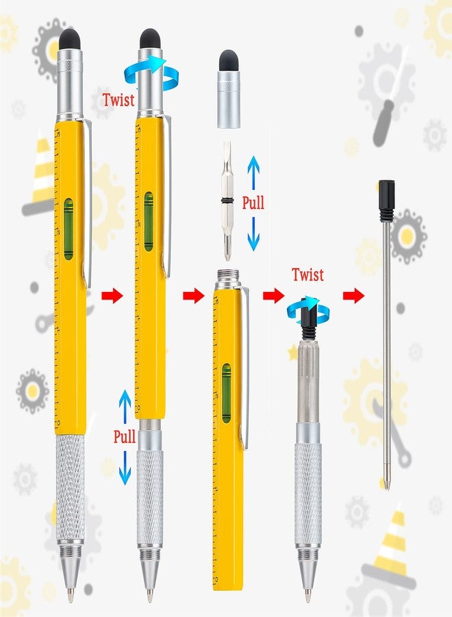 Wikult 4 Pack Multitool Pen with Extra Refills Set, 6 in 1 Multitool Pen with Ruler & Levelgauge, Multifunctional Metal Ballpoint Pen, Cool Gadget for Men, Gift for Husband Dad Father (Assorted Colors) - Image 3