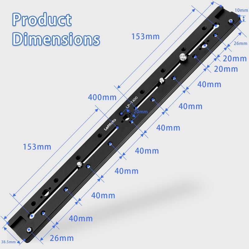 LEFTFOTO 400mm Lengthened Quick Release Double Dovetail Slide Rail Universal QR Plate, with ARRI Locating Hole, 1/4" & 3/8" Threads, Cold Shoe - for DSLR Camera Tripod Ballhead - Image 5