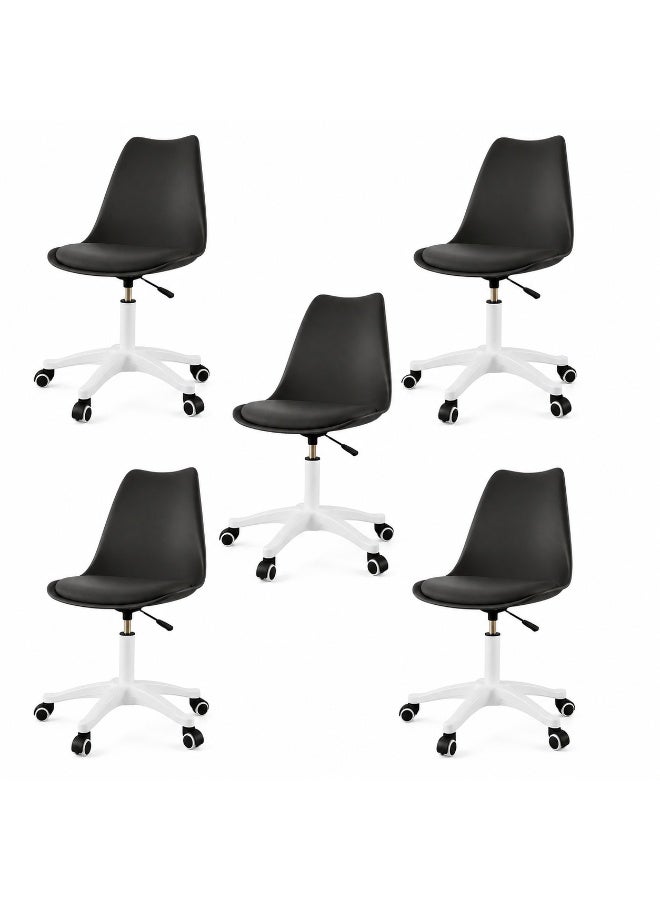 Sinyin Set of 5 Black Office Chairs with Padded Cushion Seat and Wheels, Adjustable Swivel Desk Chair, Modern Home Office Chair for Study Room, Vanity, Bedroom and Workspace - Image 1