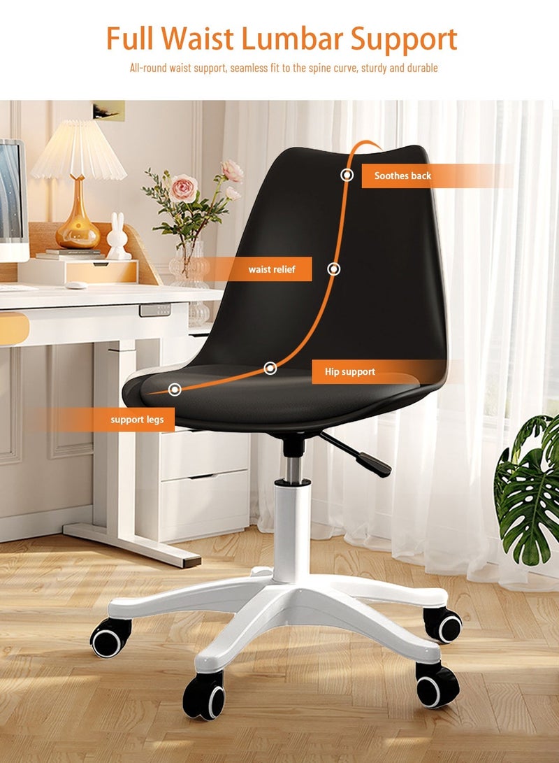 Sinyin Set of 5 Black Office Chairs with Padded Cushion Seat and Wheels, Adjustable Swivel Desk Chair, Modern Home Office Chair for Study Room, Vanity, Bedroom and Workspace - Image 2