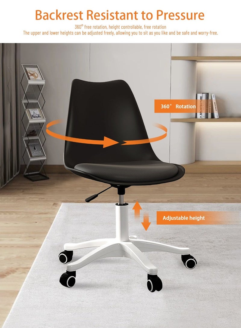 Sinyin Set of 5 Black Office Chairs with Padded Cushion Seat and Wheels, Adjustable Swivel Desk Chair, Modern Home Office Chair for Study Room, Vanity, Bedroom and Workspace - Image 3