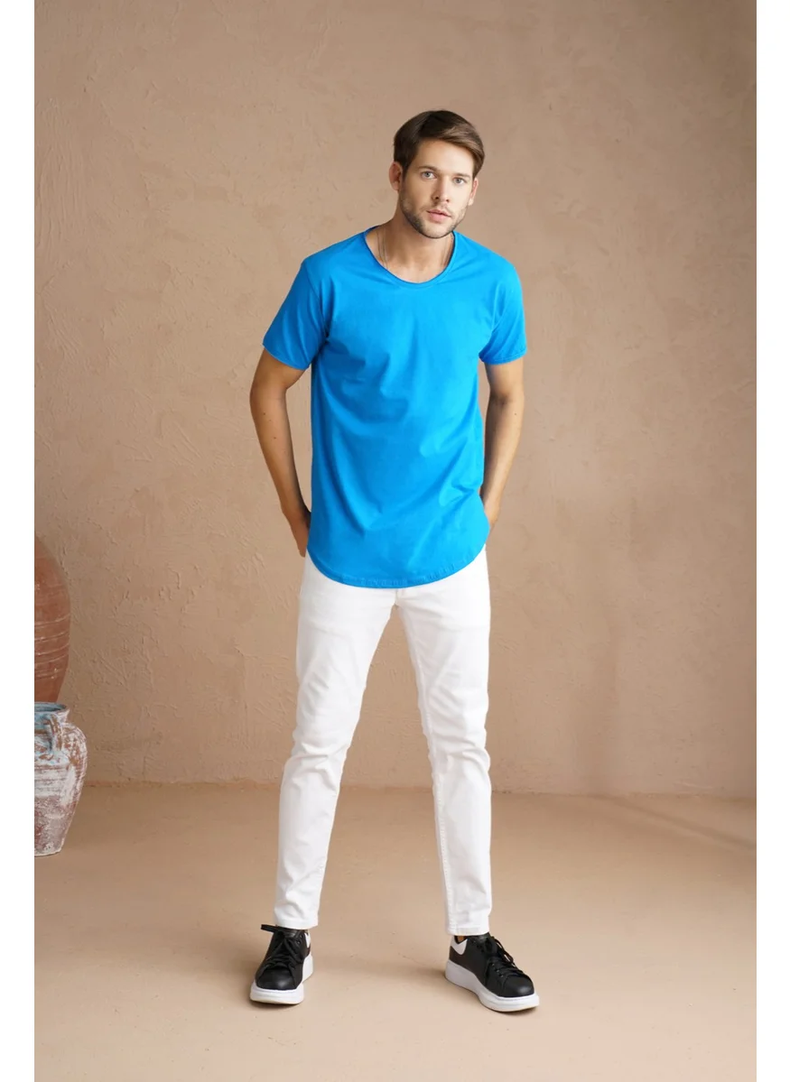 Cool Tarz Cool Style Saks Men's Oval Cut Slim Fit Dirty Collar Casual T-Shirt