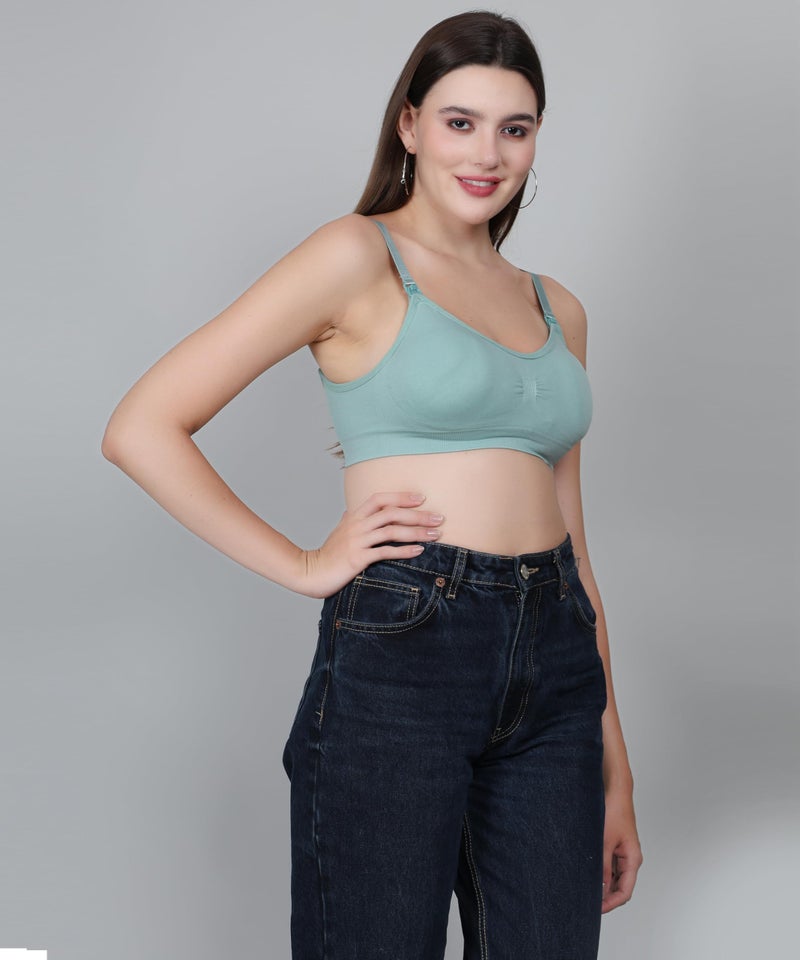 Fabme Women's Nylon Blend Wire Free Casual Nursing Padded Bra (BR0278_Green - Image 4