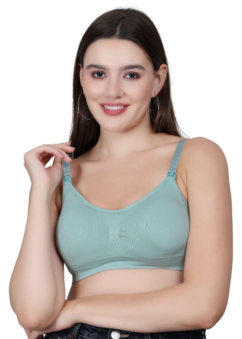 Fabme Women's Nylon Blend Wire Free Casual Nursing Padded Bra (BR0278_Green - Image 1
