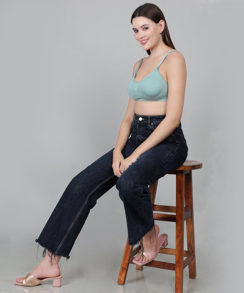 Fabme Women's Nylon Blend Wire Free Casual Nursing Padded Bra (BR0278_Green - Image 2