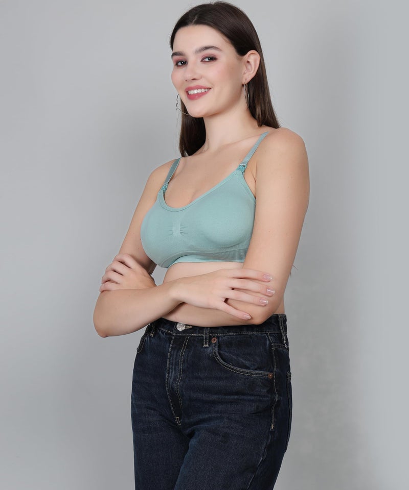Fabme Women's Nylon Blend Wire Free Casual Nursing Padded Bra (BR0278_Green - Image 3