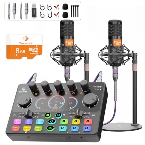 Hayner-Seek Podcast Equipment Bundle for 2, Audio Mixer with 8GB Memory Card and Dynamic Mics,RGB,Built-in Recorder, Customize Button, Stereo for Vocal Recording Podcasting,Streaming Camera, PC, Phone.(RS2i2) - Image 1