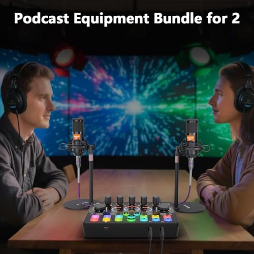 Hayner-Seek Podcast Equipment Bundle for 2, Audio Mixer with 8GB Memory Card and Dynamic Mics,RGB,Built-in Recorder, Customize Button, Stereo for Vocal Recording Podcasting,Streaming Camera, PC, Phone.(RS2i2) - Image 5