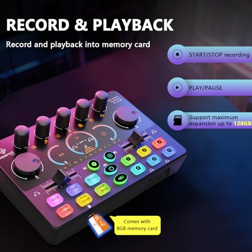 Hayner-Seek Podcast Equipment Bundle for 2, Audio Mixer with 8GB Memory Card and Dynamic Mics,RGB,Built-in Recorder, Customize Button, Stereo for Vocal Recording Podcasting,Streaming Camera, PC, Phone.(RS2i2) - Image 2