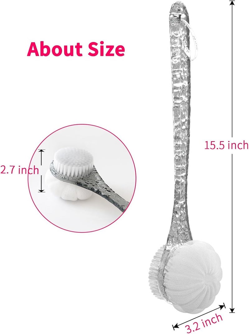 NILKANTH Upgrand Shower Body BrushSoft Bristles and LoofahMesh Sponge Ball Long Handle Bath Brush Back Scrubber for Gentle Skin Exfoliating and Cleaning Black - Image 2