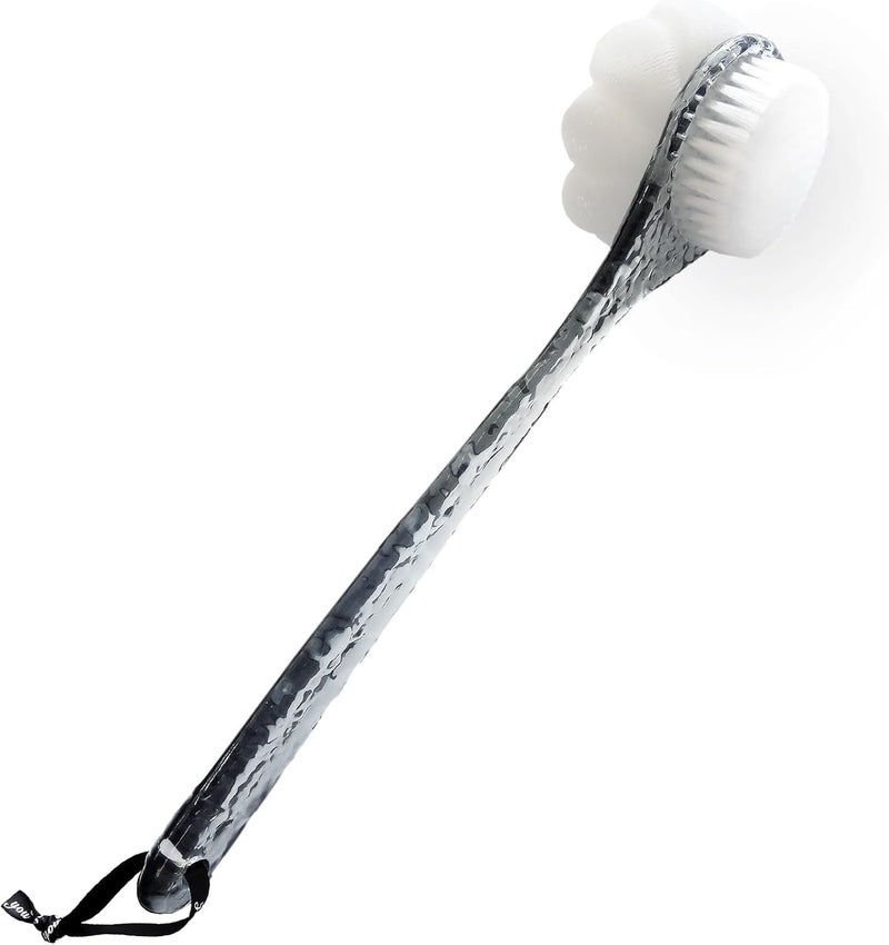 NILKANTH Upgrand Shower Body BrushSoft Bristles and LoofahMesh Sponge Ball Long Handle Bath Brush Back Scrubber for Gentle Skin Exfoliating and Cleaning Black - Image 1