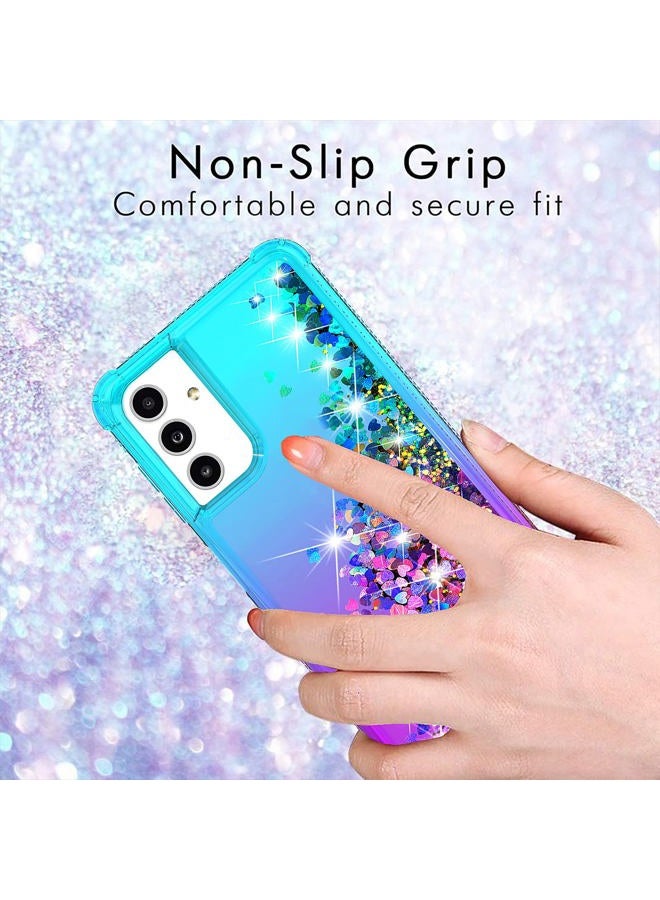 YZOK for Samsung Galaxy A13 5G Case,Galaxy A13 5G Case,with HD Screen Protector,Gradient Quicksand Glitter Liquid Floating Waterfall Durable Girls Cute Phone Case for Samsung A13 5G (Teal/Purple) - Image 3