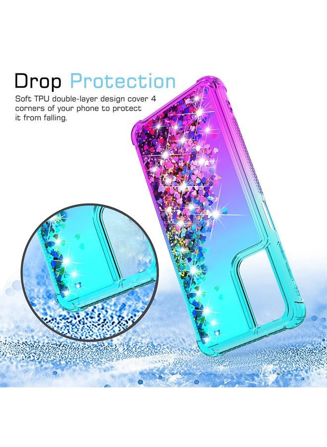 YZOK for Samsung Galaxy A13 5G Case,Galaxy A13 5G Case,with HD Screen Protector,Gradient Quicksand Glitter Liquid Floating Waterfall Durable Girls Cute Phone Case for Samsung A13 5G (Teal/Purple) - Image 5