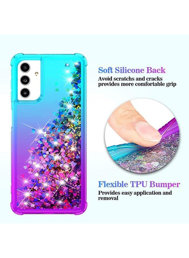 YZOK for Samsung Galaxy A13 5G Case,Galaxy A13 5G Case,with HD Screen Protector,Gradient Quicksand Glitter Liquid Floating Waterfall Durable Girls Cute Phone Case for Samsung A13 5G (Teal/Purple) - Image 4