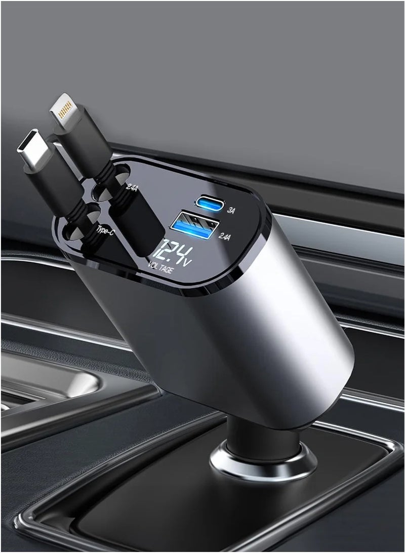 12/24V 120W Fast Car Charger with Retractable Charging Cable Fast Car Power Adapter PD20W for iPhone Type C 40W Car Bluetooth USB Charger Plug with iPhone,Samsung,Galaxy,Huawei,Xiaomi  - Image 1