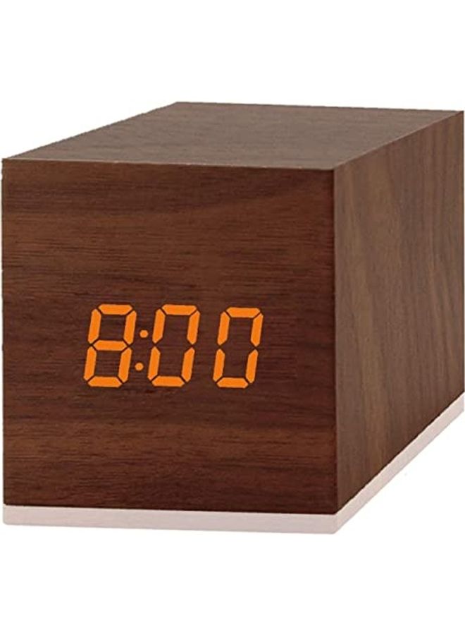 NIBEMINENT Digital Alarm Clock With Electronic LED Time Display Brown 6x6x6cm - Image 1