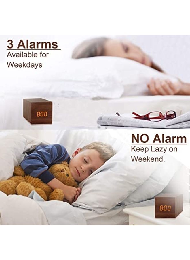 NIBEMINENT Digital Alarm Clock With Electronic LED Time Display Brown 6x6x6cm - Image 5
