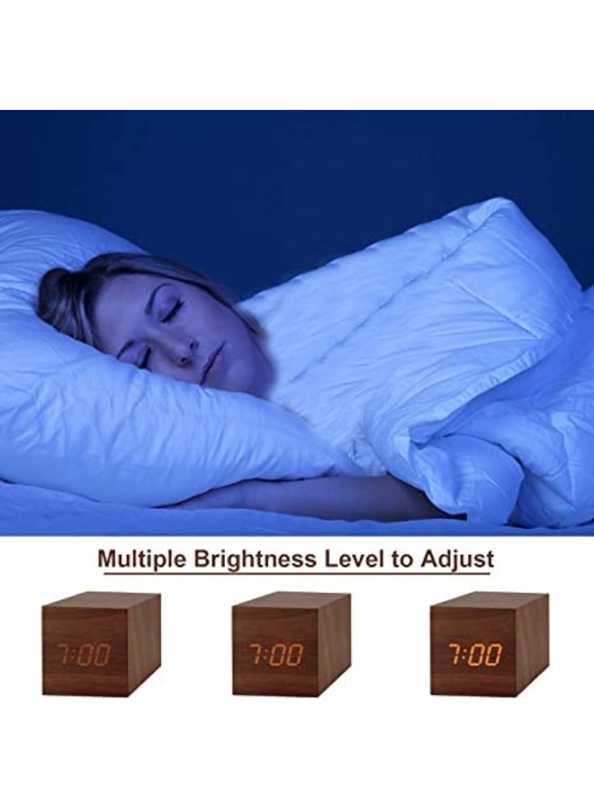 NIBEMINENT Digital Alarm Clock With Electronic LED Time Display Brown 6x6x6cm - Image 4