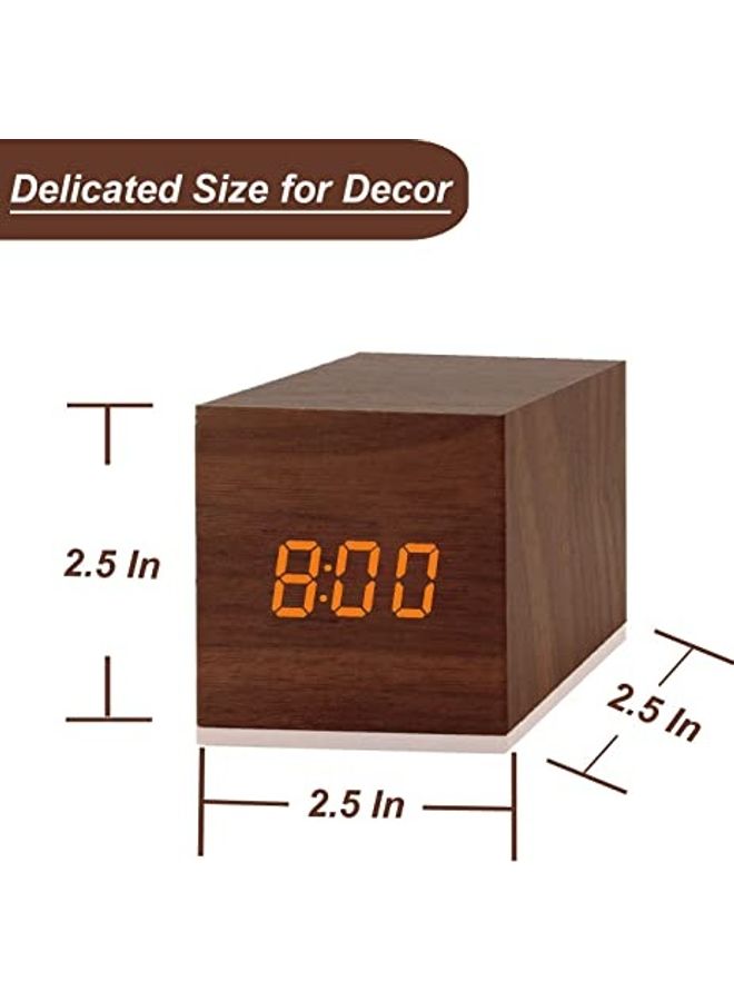 NIBEMINENT Digital Alarm Clock With Electronic LED Time Display Brown 6x6x6cm - Image 2
