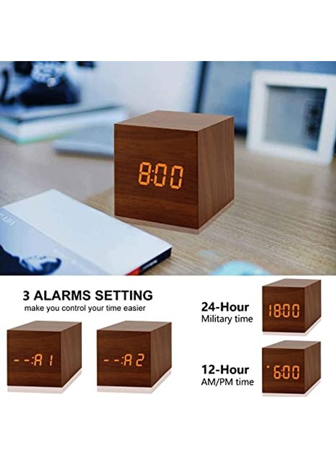 NIBEMINENT Digital Alarm Clock With Electronic LED Time Display Brown 6x6x6cm - Image 3