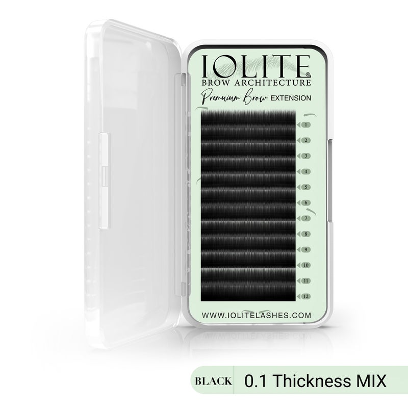IOLITE Premium Eyebrow Extension Brow I; False Eyebrows in Tray - Brow Extension 0.10T Thickness ; Length - 8mm, 9mm, Mix - Black - Mix