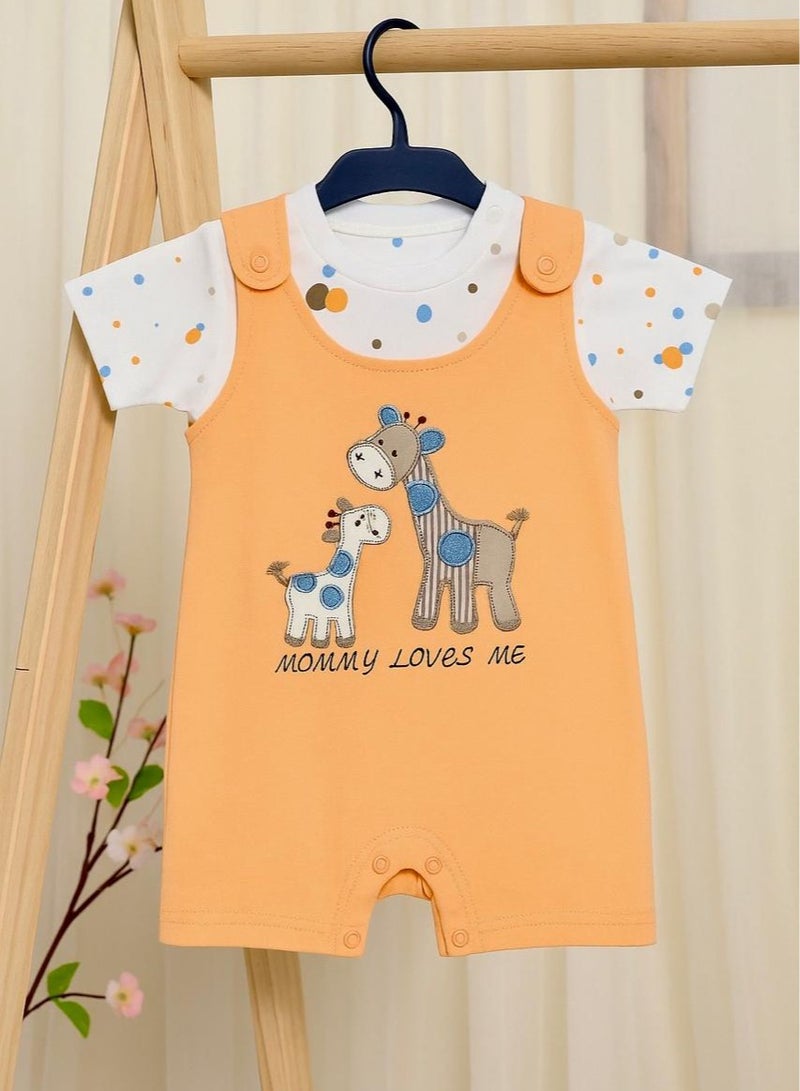 ANDRINA Newborn Baby Boy Set - Polka Dot Shirt with Orange Embroidered Romper - Image 2