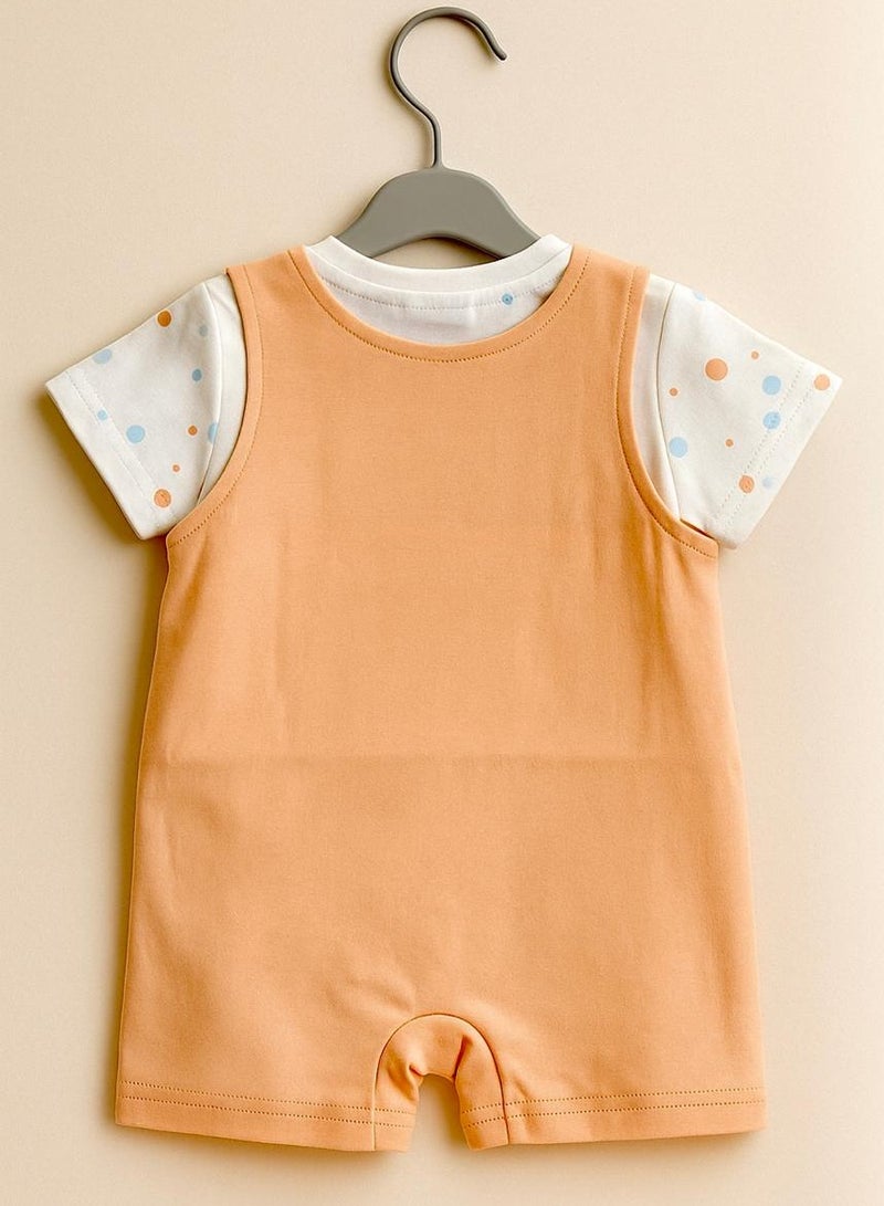 ANDRINA Newborn Baby Boy Set - Polka Dot Shirt with Orange Embroidered Romper - Image 3