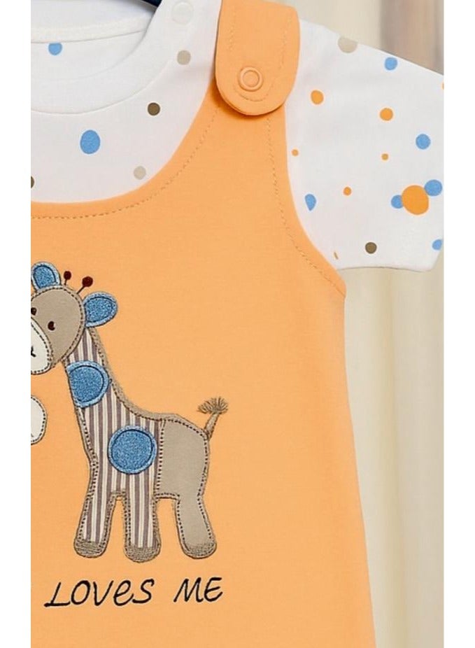 ANDRINA Newborn Baby Boy Set - Polka Dot Shirt with Orange Embroidered Romper - Image 4