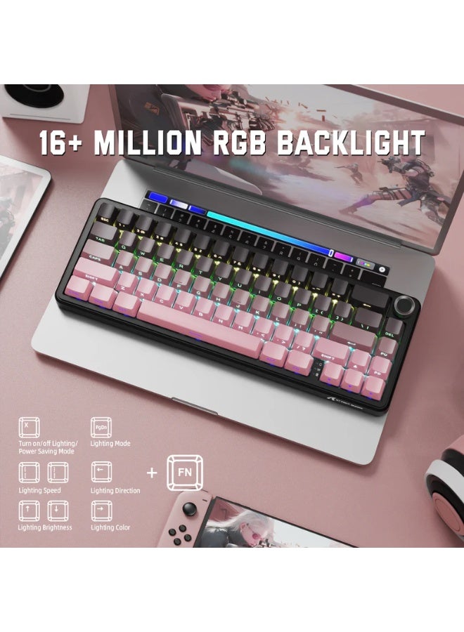 Attack Shark X66 Wireless Shark Attack Mechanical Keyboard with Handle 3-Mode Gaming Keyboard with USB-C/BT5.0/2.4G 60% RGB Side-Printed PBT Keycaps Hot Swappable Strawberry Keycaps Blackberry Color - Image 5