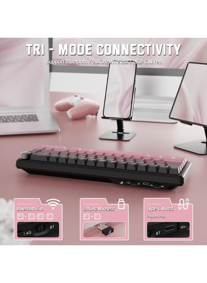 Attack Shark X66 Wireless Shark Attack Mechanical Keyboard with Handle 3-Mode Gaming Keyboard with USB-C/BT5.0/2.4G 60% RGB Side-Printed PBT Keycaps Hot Swappable Strawberry Keycaps Blackberry Color - Image 3