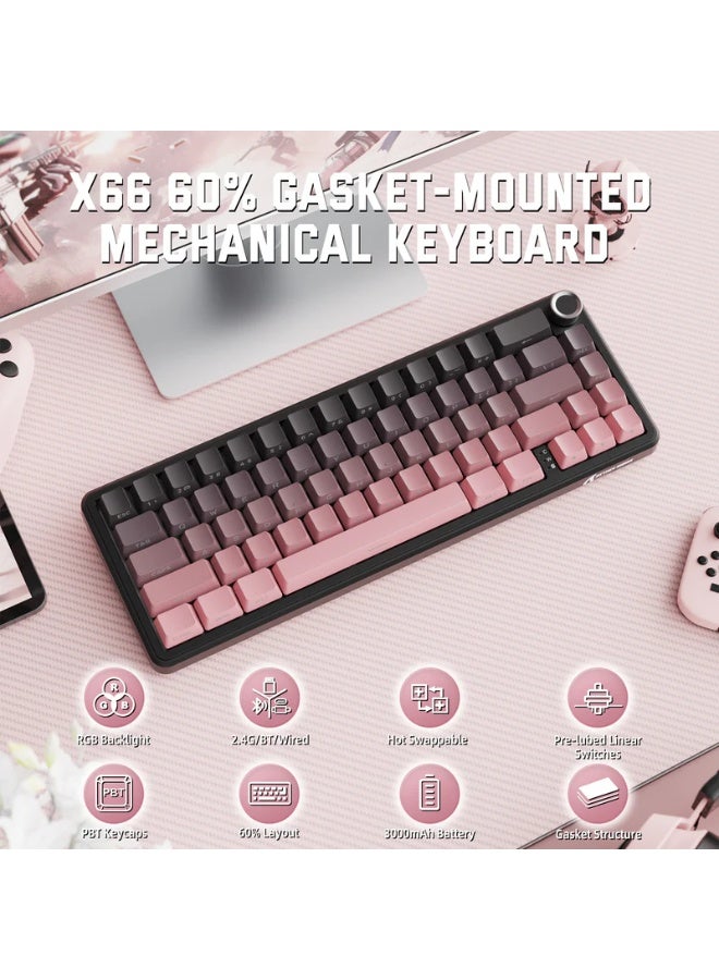 Attack Shark X66 Wireless Shark Attack Mechanical Keyboard with Handle 3-Mode Gaming Keyboard with USB-C/BT5.0/2.4G 60% RGB Side-Printed PBT Keycaps Hot Swappable Strawberry Keycaps Blackberry Color - Image 2