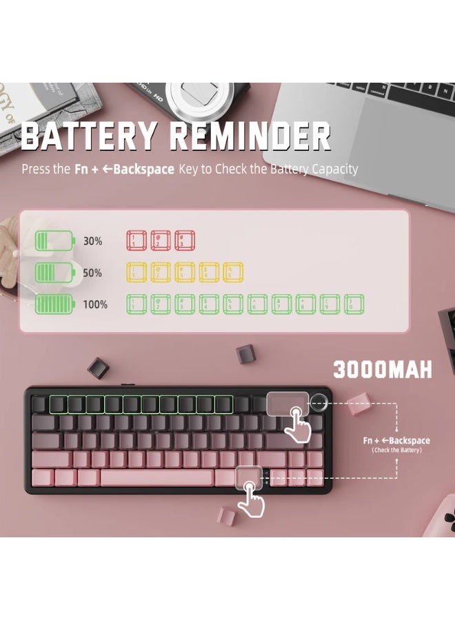 Attack Shark X66 Wireless Shark Attack Mechanical Keyboard with Handle 3-Mode Gaming Keyboard with USB-C/BT5.0/2.4G 60% RGB Side-Printed PBT Keycaps Hot Swappable Strawberry Keycaps Blackberry Color - Image 4