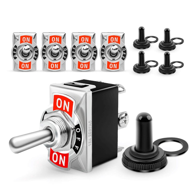 Nilight Nilight 50098R 6Pin Heavy Duty Rocker Toggle 15A 250V 20A 125V DPDT 6 Pin ON/Off/ON Switch Metal Bat Waterproof Boot Cap Cover-5 Pack, 2 Years Warranty  - Image 1