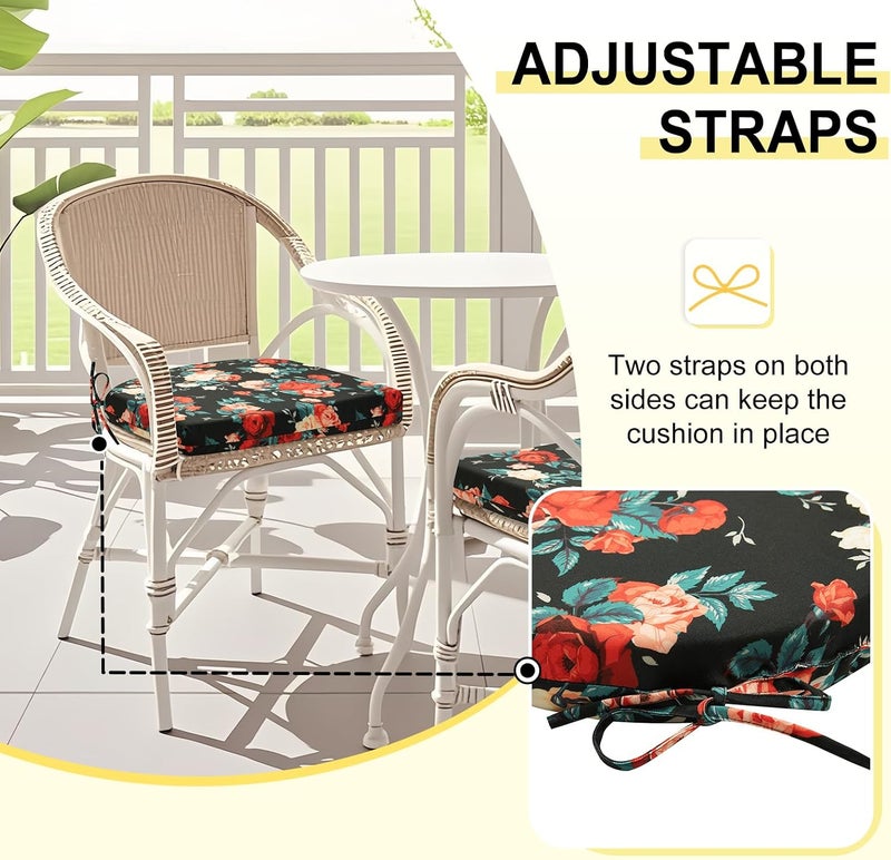 downluxe Outdoor Chair Cushions Set of 4 for Patio Furniture, Water-Resistant Patio Chair Cushions with Ties, High Density Foam Outdoor Seat Cushion, 17" X 16" X 2", Elegant Rose - Image 4