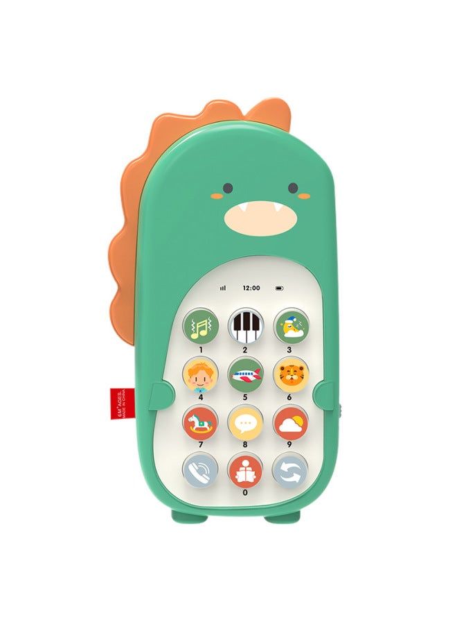 Baby Mobile Phone Toy Children's Baby Educational Early Education Story Simulation Phone Dinosaur Vibration Mobile Phone-Color:Chinese Green/dinosaur Story Mobile Phone  - Image 1