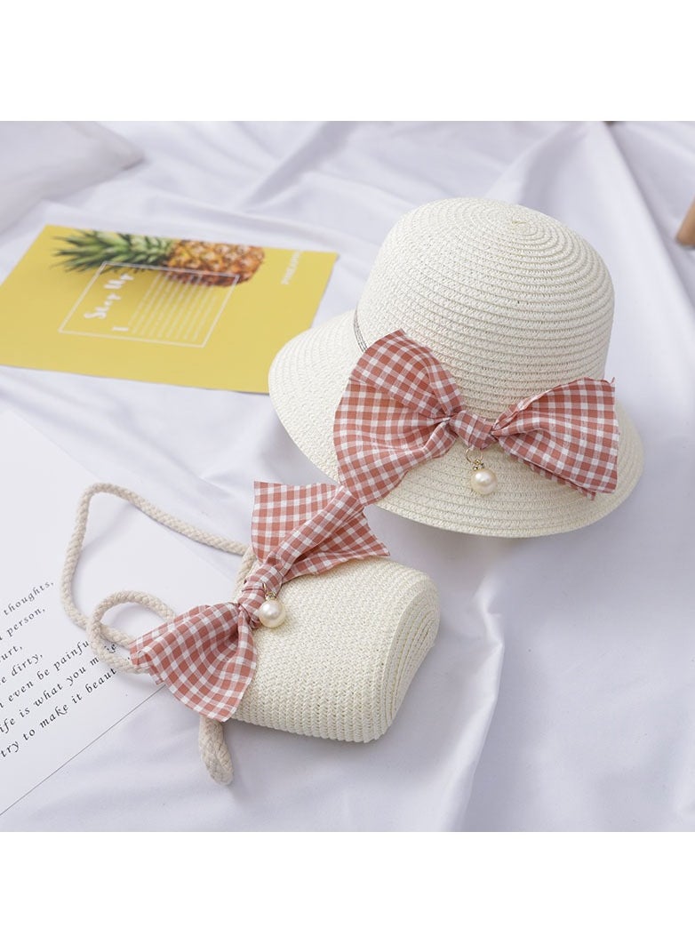 KUYING - Children's Cute Parent Child Beach Hat Straw Hat Bag Set Baby Sunshade Fisherman Hat Sun Hat - Image 1