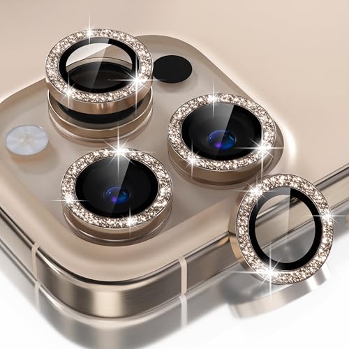 Choiche Compatible for iPhone 16 Pro/iPhone 16 Pro Max Camera Lens Protector Bling, 9H Tempered Glass Camera Cover Screen Protector Metal Ring Decoration Accessories(Glitter-Titanium Desert) - Image 1