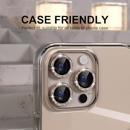 Choiche Compatible for iPhone 16 Pro/iPhone 16 Pro Max Camera Lens Protector Bling, 9H Tempered Glass Camera Cover Screen Protector Metal Ring Decoration Accessories(Glitter-Titanium Desert) - Image 4