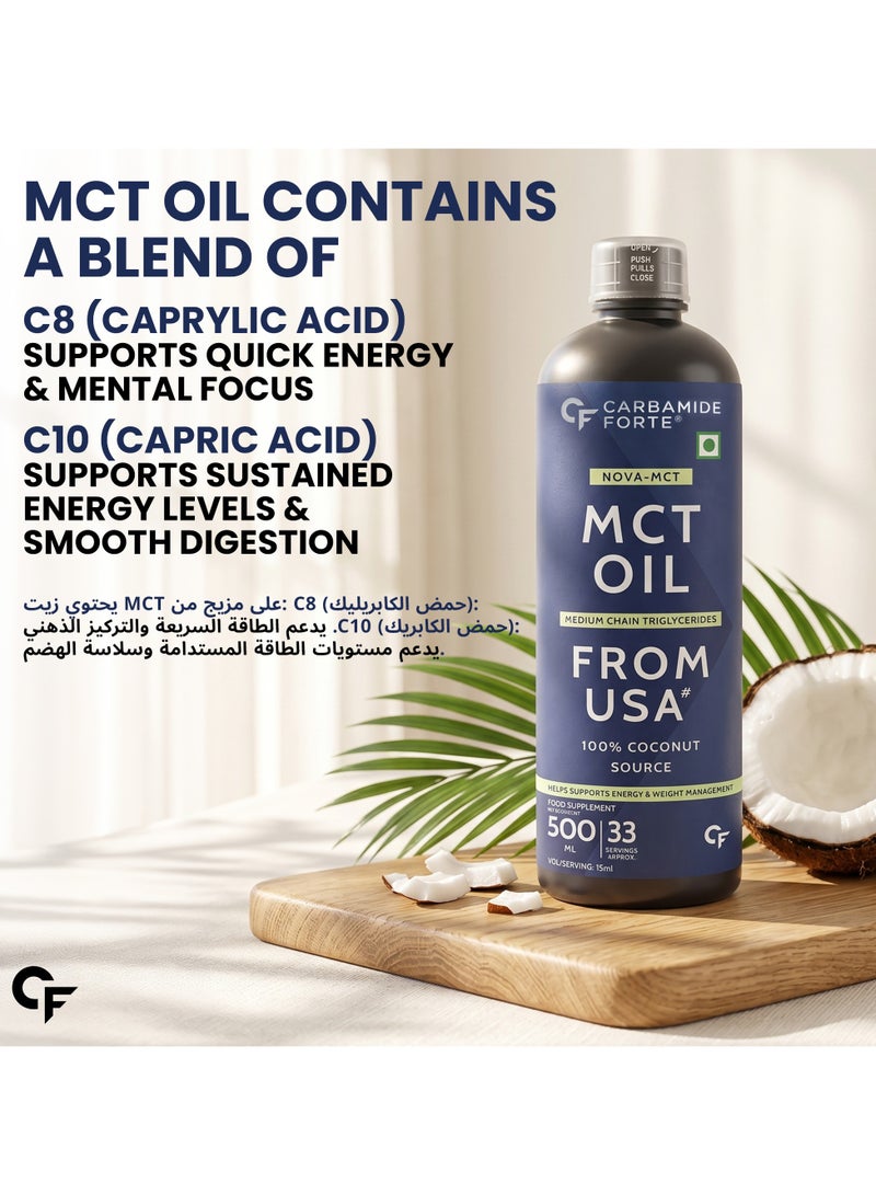 Carbamide Forte Pure MCT Oil C8 From USA | 100% Coconut Source | Keto & Paleo Friendly - 500ml Vegetarian Oil - Image 3