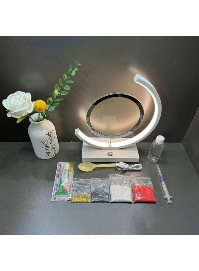 DIY Handmade Material Quicksand Table Lamp Creative Quicksand Atmosphere Lamp Dynamic Quicksand Painting Small Table Lamp Intelligent Night Light-Light Source Power:Three-color Charging Touch Stepless Dimming + Remote Control Model-Light Color:White Frame  Diy Set