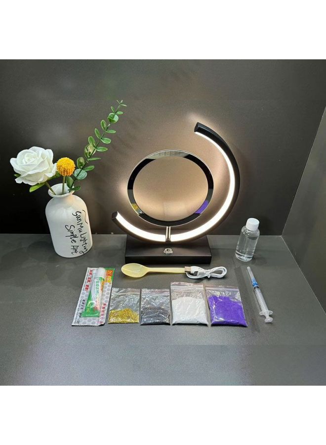 DIY Handmade Material Quicksand Table Lamp Creative Quicksand Atmosphere Lamp Dynamic Quicksand Painting Small Table Lamp Intelligent Night Light-Light Source Power:Three-color Charging Touch Stepless Dimming + Remote Control Model-Light Color:White Frame  Diy Set
