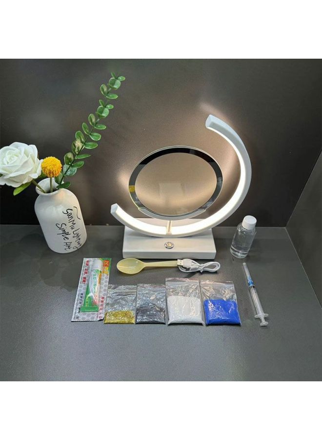 DIY Handmade Material Quicksand Table Lamp Creative Quicksand Atmosphere Lamp Dynamic Quicksand Painting Small Table Lamp Intelligent Night Light-Light Source Power:Three-color Charging Touch Stepless Dimming + Remote Control Model-Light Color:White Frame  Diy Set