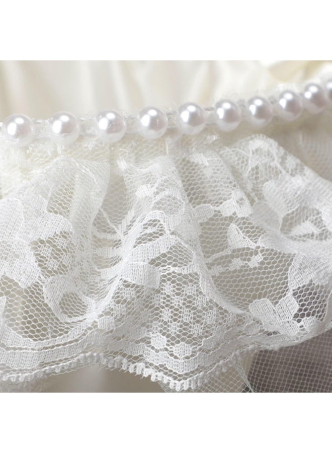fantasize Wedding Flower Girl Basket, White Handmade Beaded Ribbon and French Lace Wedding Flower Basket, Beaded Ribbon Basket with Silk Roses and Pearls for Wedding Party Decoration - Image 5
