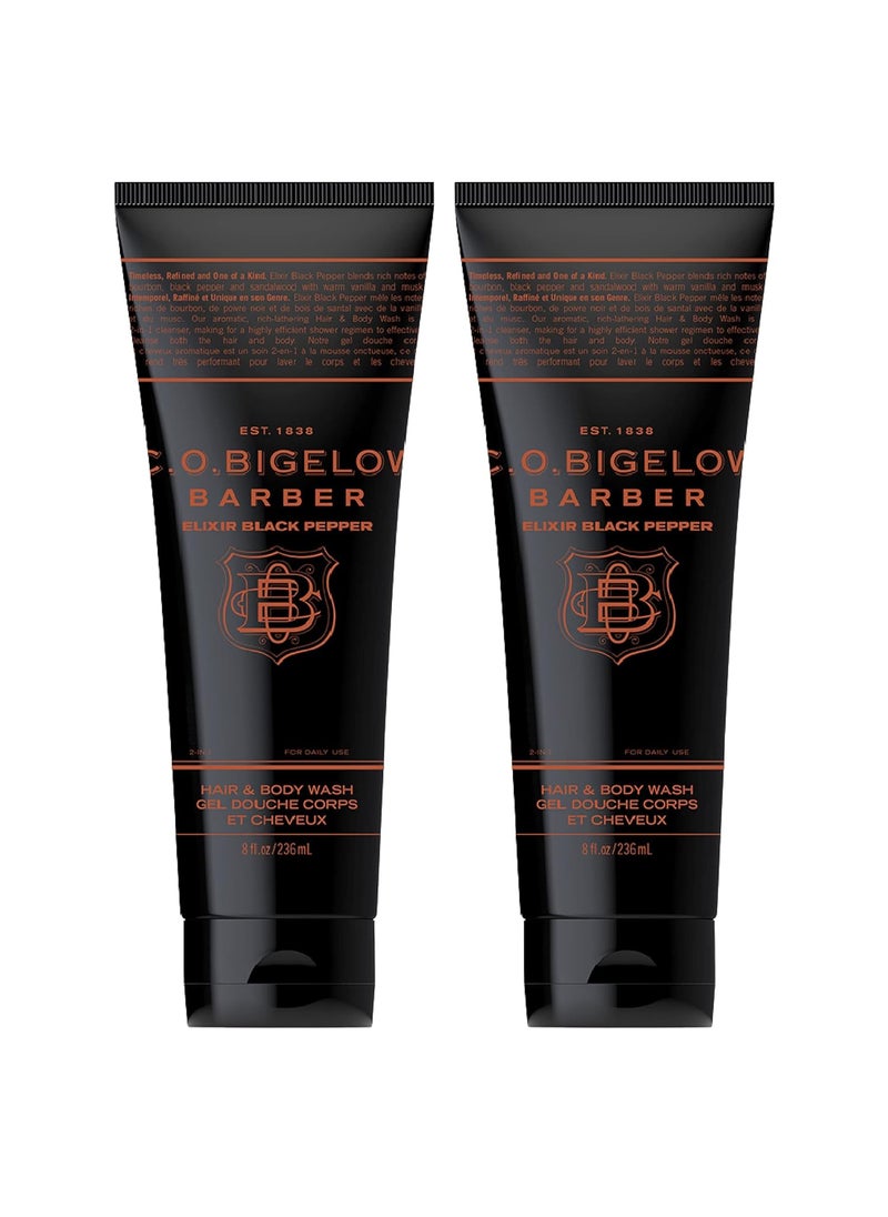 C. O. Bigelow - CO Bigelow Hair and Body Wash for Men Elixir Black Pepper No 1609 8 fl oz Mens Body Wash  Shampoo Bourbon  Sandalwood Moisturizing Mens Shampoo  Body Cleanser Pack of 2 - Image 1