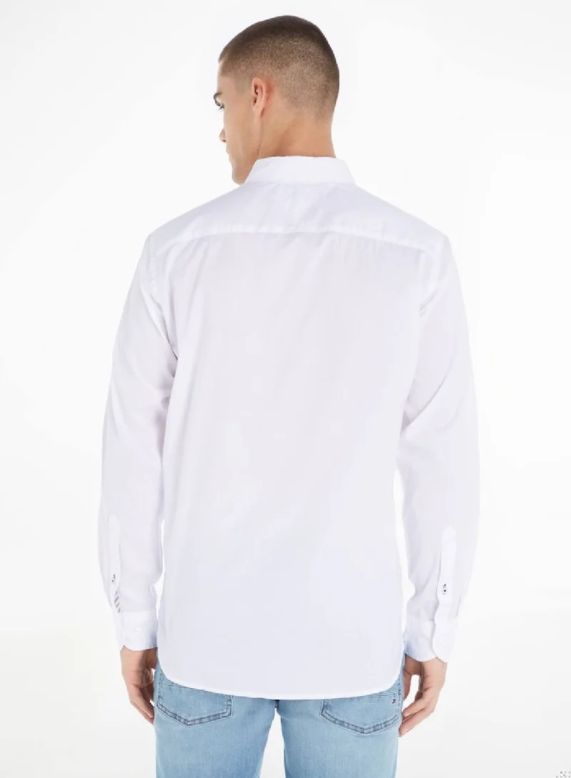 تومي هيلفيغر Men's Core Flex Poplin Shirt - Cotton, White