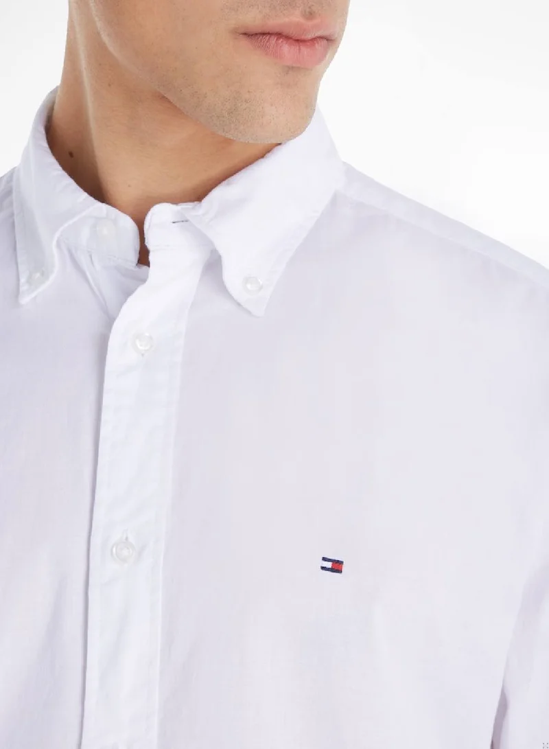 تومي هيلفيغر Men's Core Flex Poplin Shirt - Cotton, White