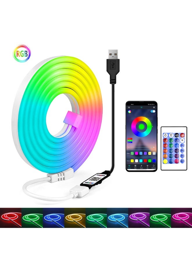 شريط إضاءة نيون RGB يعمل بمنفذ USB مع تحكم عبر تطبيق وبلوتوث، شريط إضاءة LED مرن مقاوم للماء مع جهاز تحكم عن بعد، مزامنة الموسيقى وإضاءة يمكنك تركيبها بنفسك لغرفة النوم، غرفة الألعاب، إضاءة خلفية للتلفزيون والديكور الخارجي - Image 1